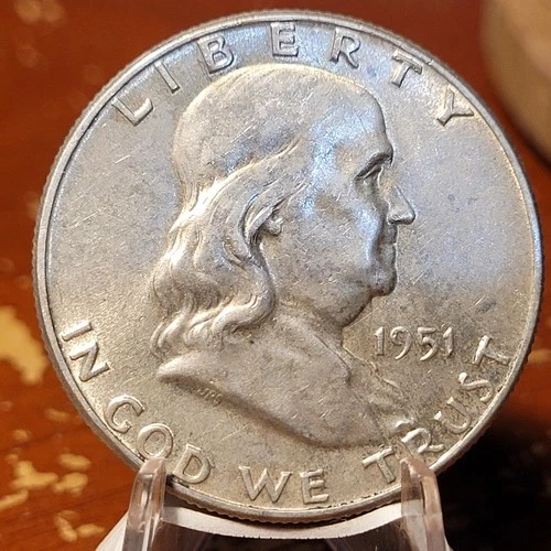 AU 1951 Franklin Half Dollar 90% Silver Nice Coin