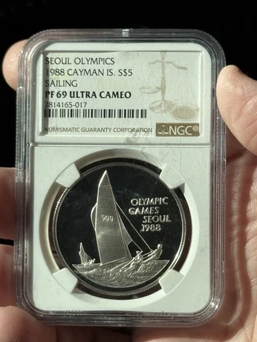 1988 Cayman Islands $5 "Seoul Olympics" .925 Fine ngc PR69 ULTRA CAMEO