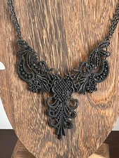 Charming Charlie Choker Bib Necklace Matte Black Gothic Adjustable