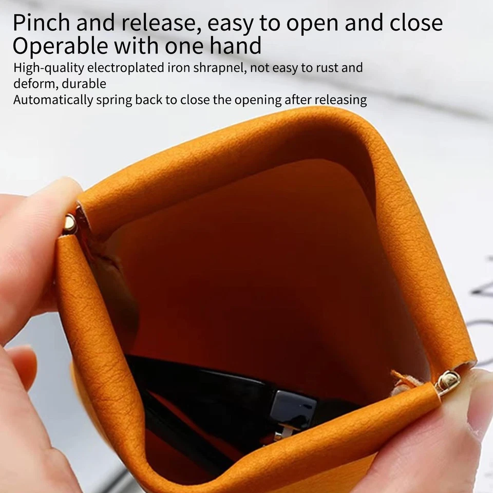 Eyeglass Storage Bag Soft Eyeglass Pouch PVC Leather Sunglasses Case Squeeze Top - Image 3 of 4