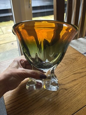Vintage Czech Chribska Sommerso Art Glass Tulip Vase 1970s Josef Hospodka VGC