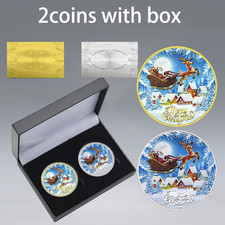 2pcs/box Merry Christmas Coins - Santa Reindeer Sleigh Happy New Year Medals