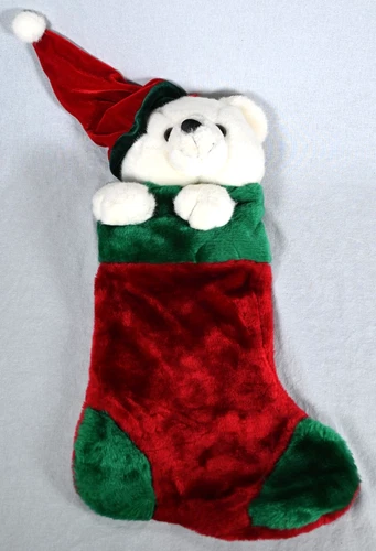 Vintage Christmas Stocking 22" Plush White Polar Bear 3D Stuffed Animal