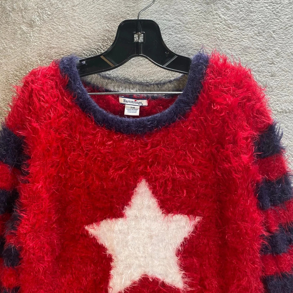 Hartstrings Star Fuzzy Sweater Girls 7/8 Preppy Winter Cozy Holiday - Image 3 of 4