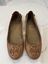 Tory Burch Royal Tan Leather Gabi Flats Stitching size 8