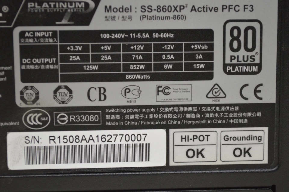 Seasonic Platinum 860 Watt 80+ Plus ATX SS-860XP Power Supply PSU - Image 4 of 4