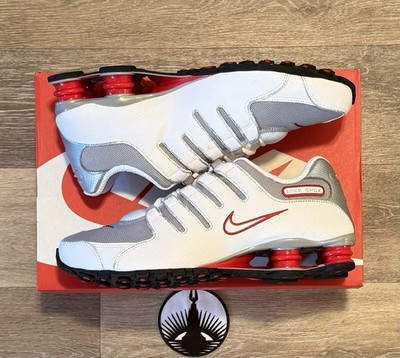 Nike Shox NZ  White University Red  Metallic Silver 378341-104 Men s Size 10.5