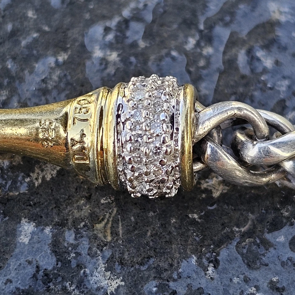 Collar de cadena de trigo con broche de diamantes de plata esterlina de oro de 18 quilates David Yurman 16" 54 g Foto 4 de 4