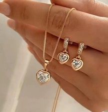 3 PCS Heart Pendant Jewelry Set of Earring Pendant Necklace for Women Girls