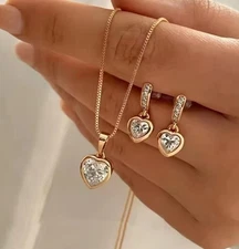 3 PCS Heart Pendant Jewelry Set of Earring Pendant Necklace for Women Girls