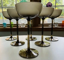 1960’s Carlo Moretti Smoke Brown Cocktail Glass Cased White Barware Italy Set 6