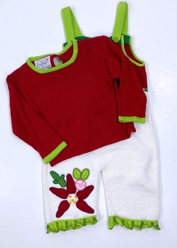 ZACK ALI 4 KIDS Natale 2pz Poinsetta Tuta Longall Rosso Verde Bianco Nuovo con etichette 18mo - Foto 2 di 7