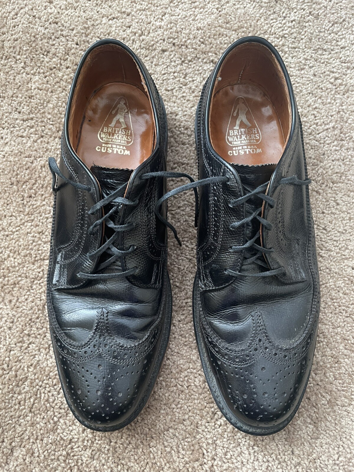 Vintage British Walkers Custom Mens Black Wingtip Dre… Gem