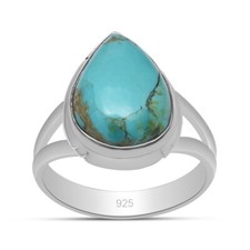 Blue Turquoise 925 Sterling Silver Teardrop Spilt Shank Wedding Ring For Women