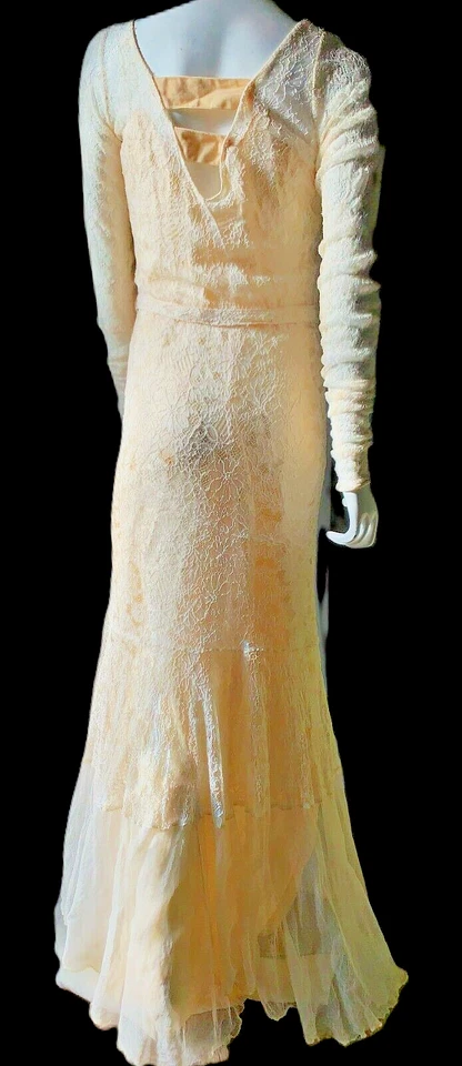1920s ART DECO Antique Gown Dress Ivory Silk Lace Flapper Slim Mermaid B34" READ - Image 3 of 4