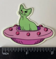 UFO Kittens Cat Sticker Bright Glow in the Dark Decals Space NASA Laptop Aliens