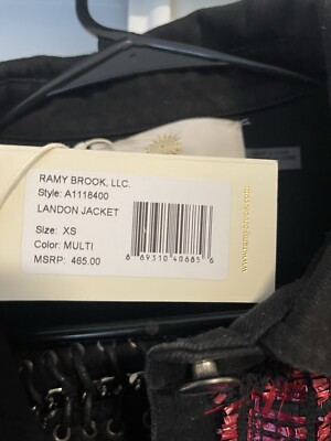 Summer　SALE　③ BNWT $465 Ramy Brook Landon Tweed-Paneled Denim Truckers Jacket