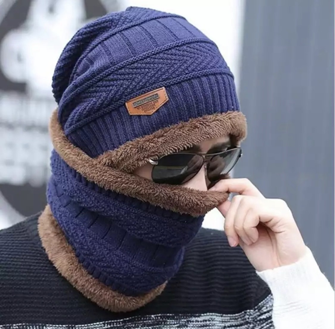 Men's Winter Beanie Hat and Scarf Set Warm Fleece Knitted Cap Unisex UK