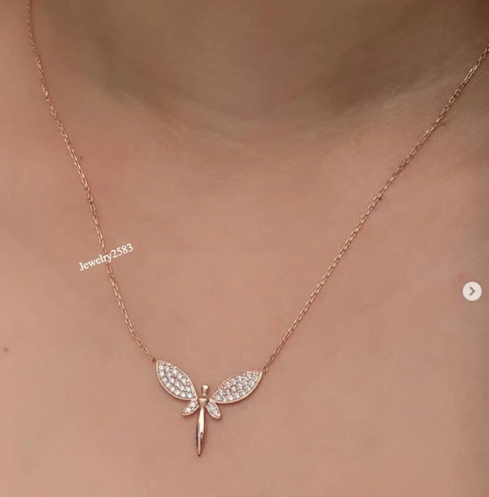 Collar de ala de hada brillante para mujer cadena de 18" diamante natural plata 925 real Foto 3 de 4