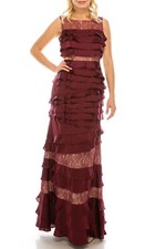 Adrianna Papell Black Cherry Ruffle Tiered Long Evening Dress Size US 4