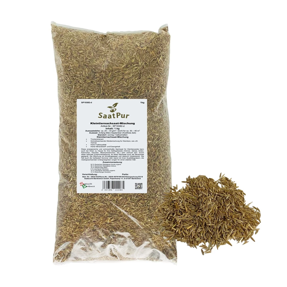 Kleintier-Wiese Nachsaat-Mischung 1kg für ca. 60-80 m² Nachsaat Weidegras Hühner - Bild 2 von 4