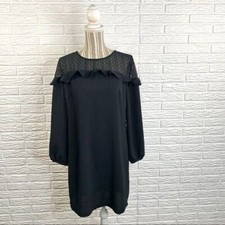 Loft Black Dress with Sheer Polka Dot Mesh Top Size 8