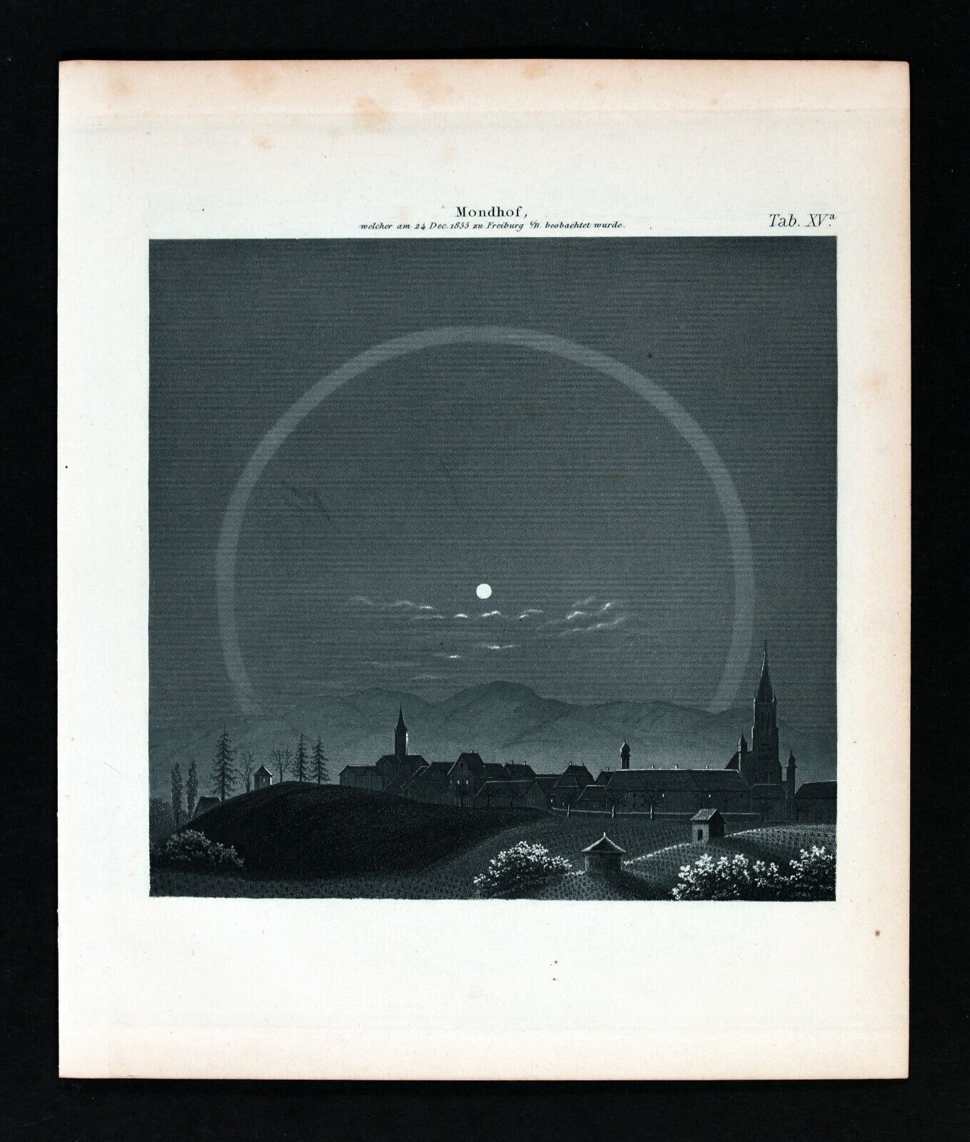 1872 Muller Celestial Print Mondhof Lunar Halo Ring Astronomy - Freiburg Germany