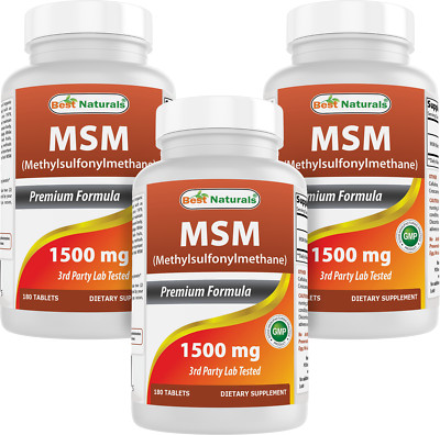 3 Pack Best Naturals MSM 1500 mg 180 Tablets 