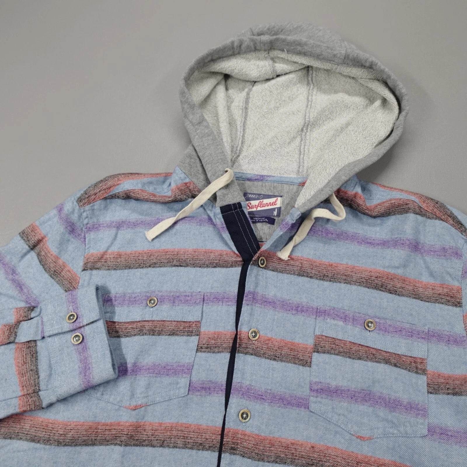 Johnnie O Surflannel Melton Malibu Button Up Hooded Shirt Baja Striped Size M
