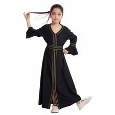 Dubai Abaya Kids Girls Muslim Maxi Dress Kaftan Party Islam Prayer Robe Kaftan