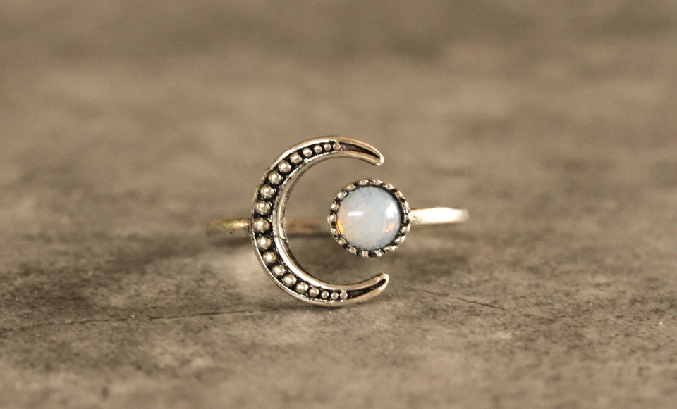 Ring Mond silber Opalite Planeten Himmelskörper Geschenk Frau Freundin Mutter - Bild 4 von 4