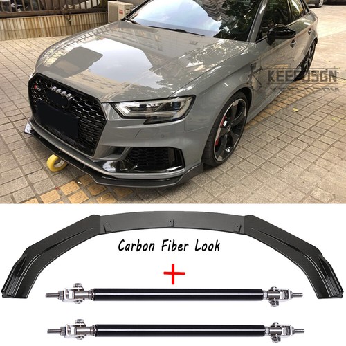 Alerón divisor labial delantero de fibra de carbono + varilla de puntales para AUDI A3 A4 S3 RS3 - Imagen 11 de 11