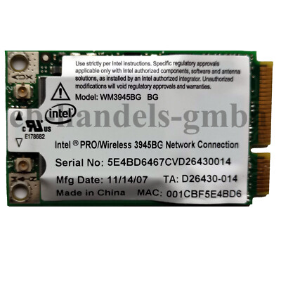 INTEL PRO WIRELESS WM3945BG 3945BG CARD NOTEBOOK LAPTOP W-LAN CARD WIFI KARTE