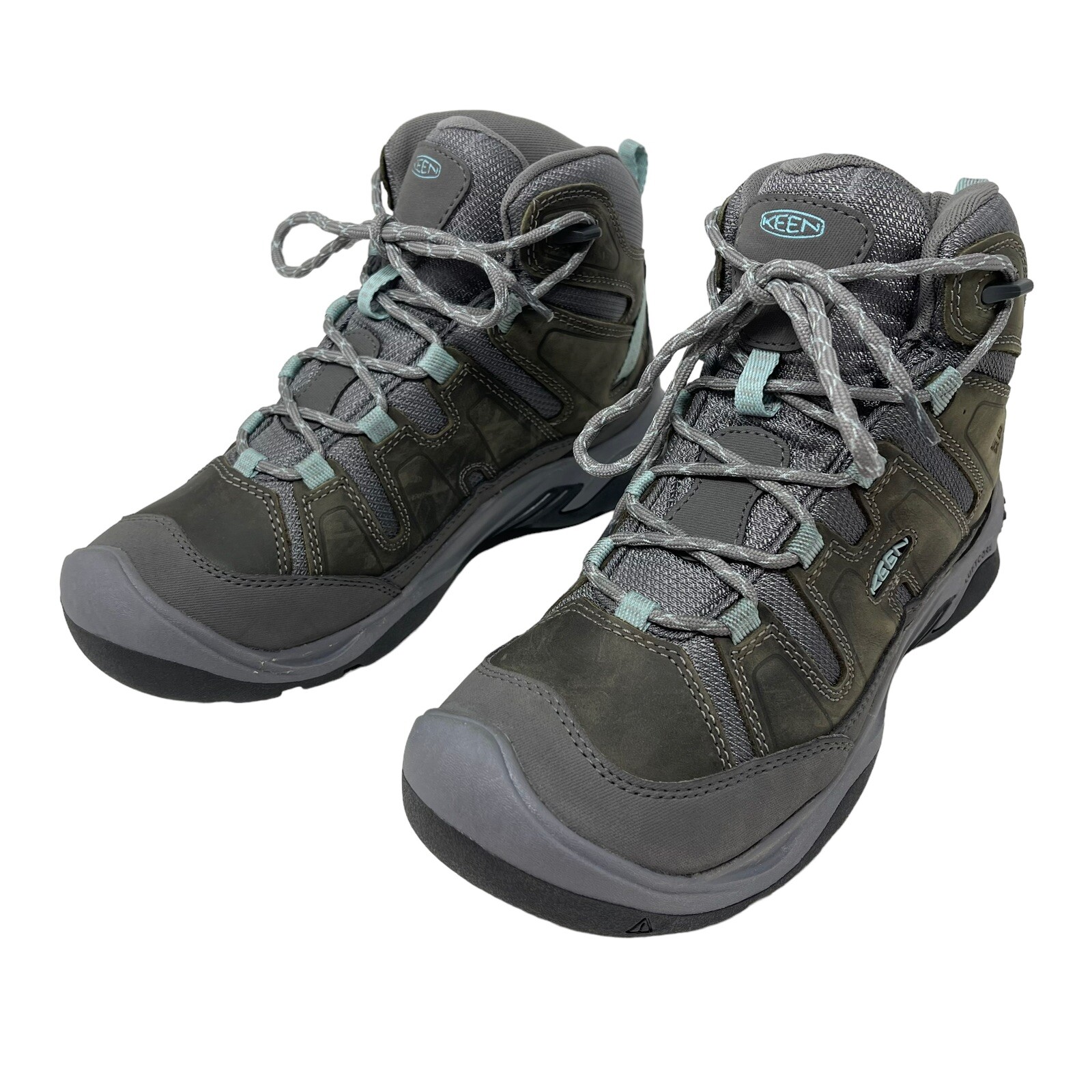 Stivali da trekking KEEN Circadia Mid donna 7 5 grigio blu pelle impermeabili nuovi