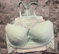 NWT VICTORIA'S SECRET PINK S D-DD AQUA FLORAL EYELASH LACE RARE PUSH UP BRA