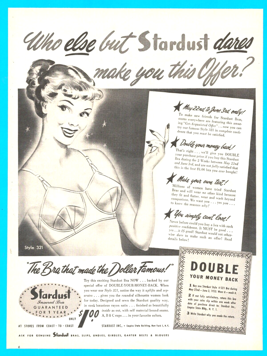 1950 STARDUST Bra ladies undergarments PRINT AD girdles garter belts slips  | eBay