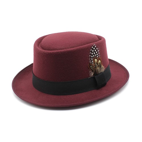 Unisex-Fedora-Hut aus Wolle mit Feder, klassische flache Kappe im französischen - Bild 19 von 51