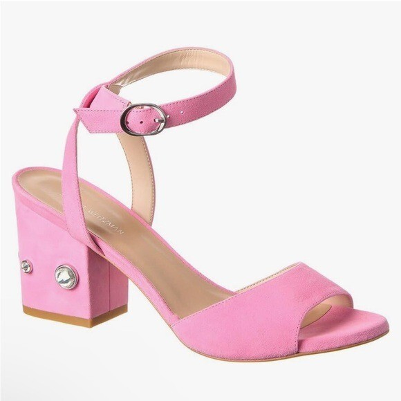 Stuart Weitzman pink suede Allshine gem sandal heels 7