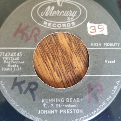 JOHNNY PRESTON Running Bear 45 RPM 1959 Rock And Roll Org. Press VG+