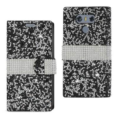 Reiko LG G6 Diamond Rhinestone Wallet Case in Black | MaxStrata
