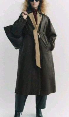 ZARA REVERSIBLE TRENCH COAT ZW COLLECTION BROWN ECRU FW24/25 SIZE SMALL  UK