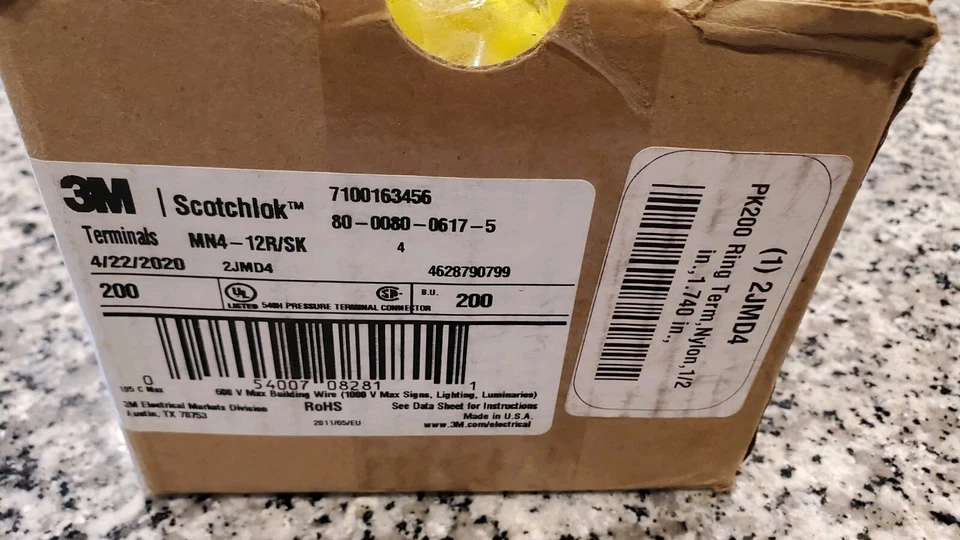 3M 7100163456 (MN4-12R/SK) 1/2" Ring Terminal / 4 AWG Nylon Yellow  - Pk Of 200  - Image 2 of 4