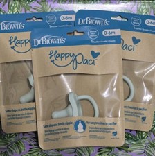 3x Dr Brown's Happy Paci 0-6m Individual Pack Silicone Pacifiers Baby Green.