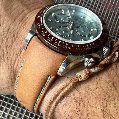 20mm Lt BROWN Italian Vegetable Tanned Leather curved Strap Rolex