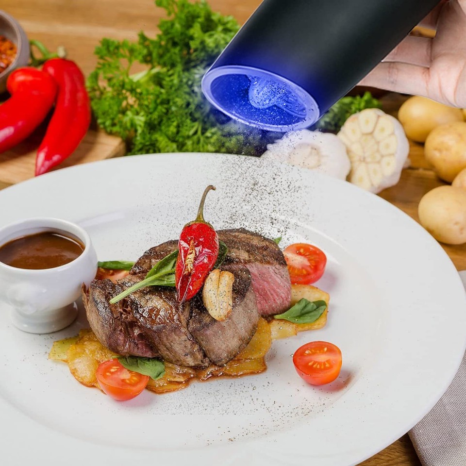 2 Pack Gravity Electric Salt and Pepper Grinder Set Automatic Battery