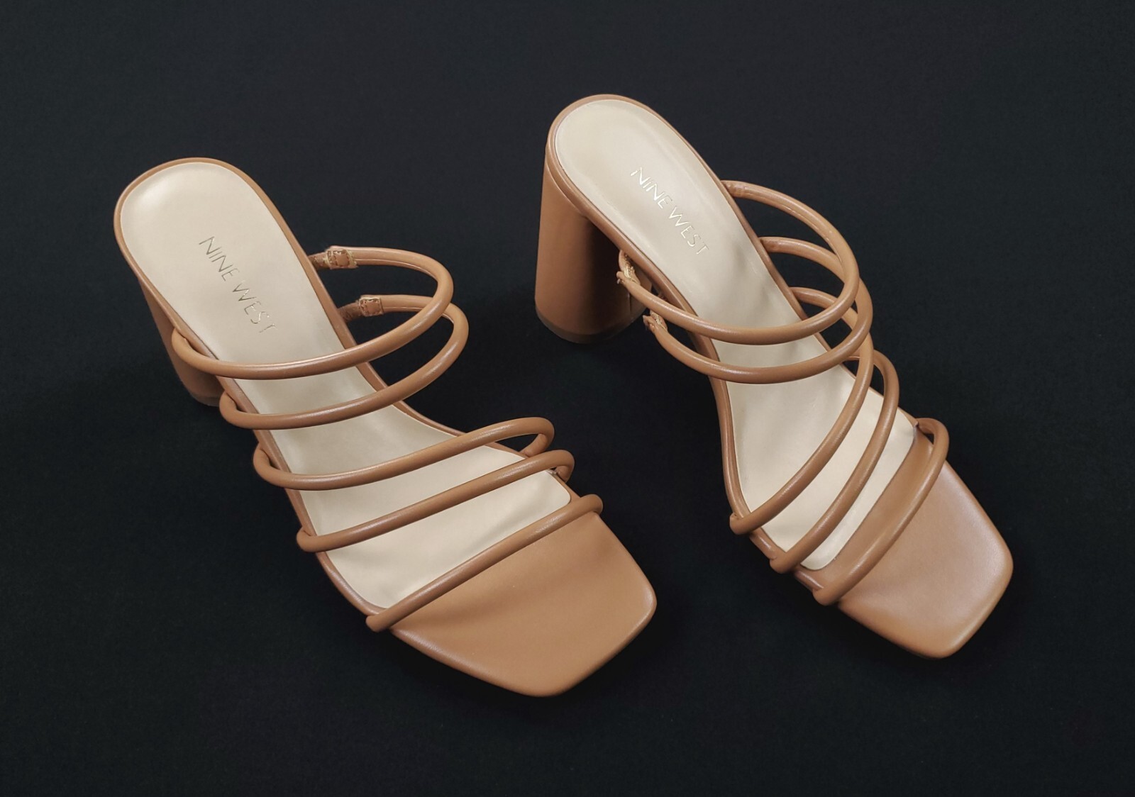 Nine West Glowy3 Women's size 9 M Heel Sandals Multi Strap Square Toe Shoes New