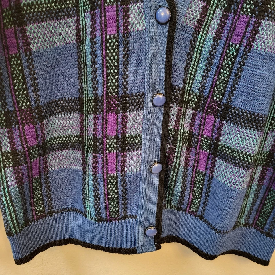Cárdigan de lana Pendleton de colección talla pequeña azul púrpura a cuadros cuello en V abotonado años 80 Foto 4 de 4