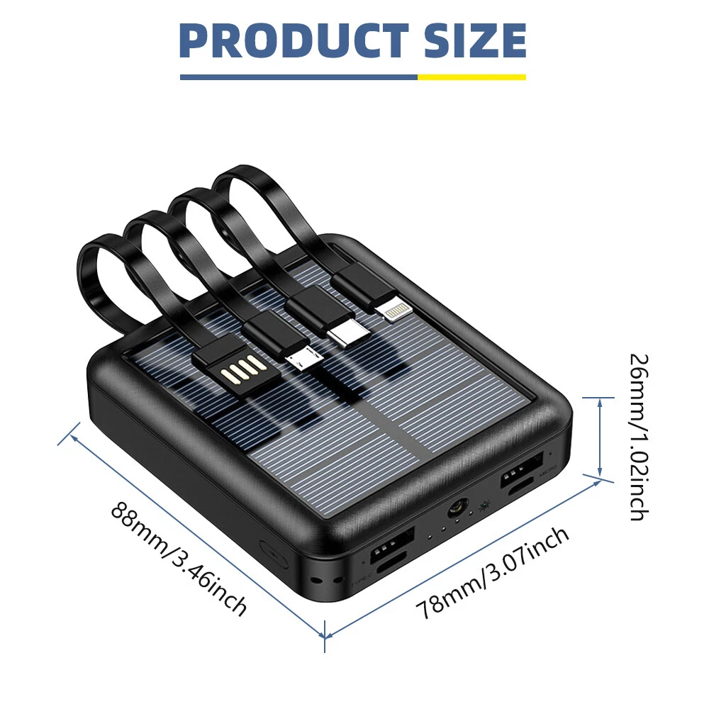 20000mAh Solar Wireless Power Bank Portable Phone Charger  