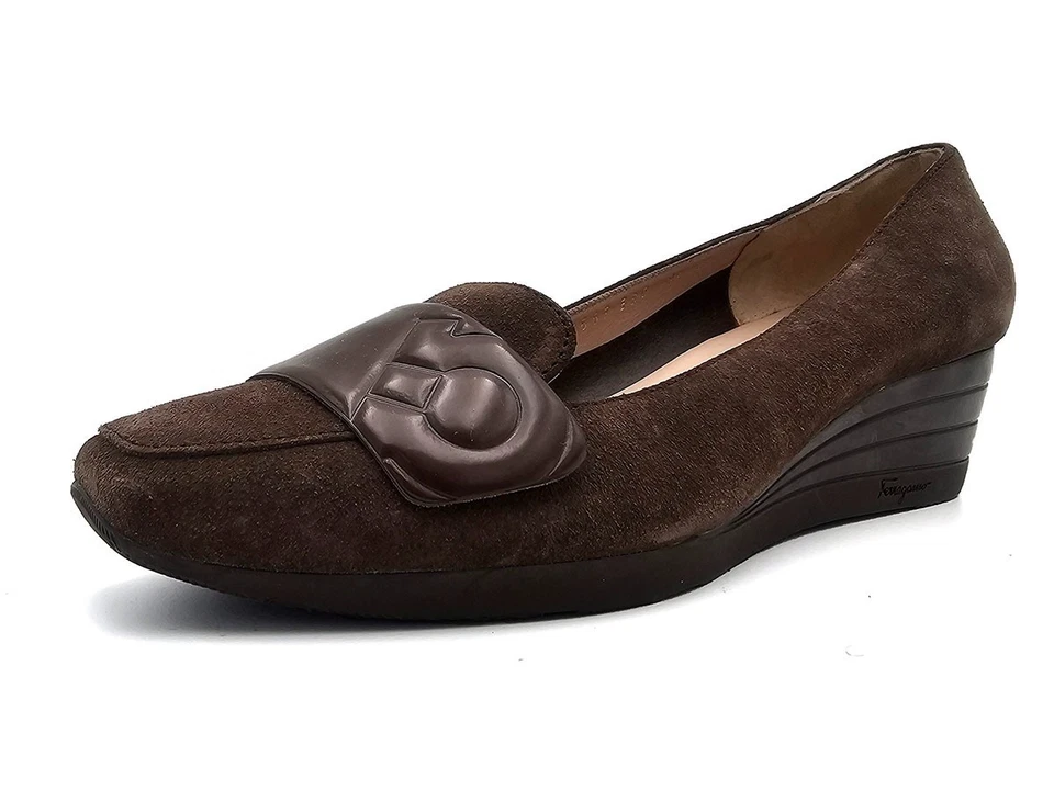 Salvatore Ferragamo Marrón Gamuza Mocasines Mujer Zapatos IT 39 US 8.5 Italia Foto 2 de 4