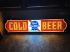 New ListingPabst Blue Ribbon PBR Vintage Lighted Sign Cold Beer Bar Cave 40"x 8 1/2" x 6"🍺